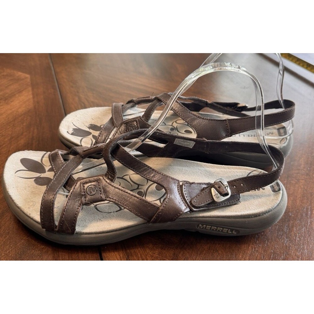 MERRELL Women's  Brown Leather Sandals Size 11 - Picture 3 of 6